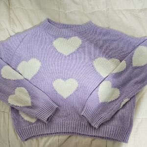 Forever 21 Lavender Sweater with White Hearts
